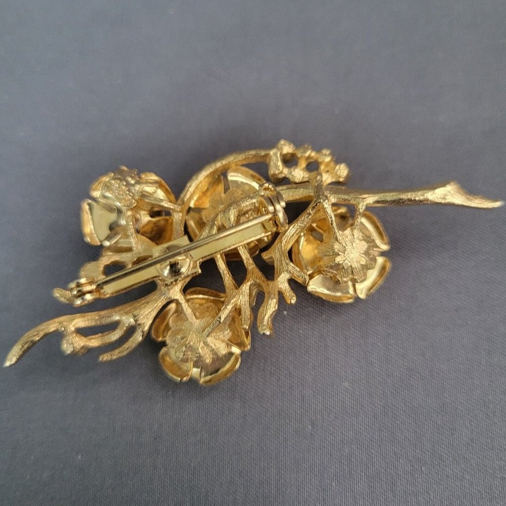 Coro Signed Vintage 1950S Women's Fashion Jewelry Gold Tone Brooch Pin Roses - Picture 4 of 6